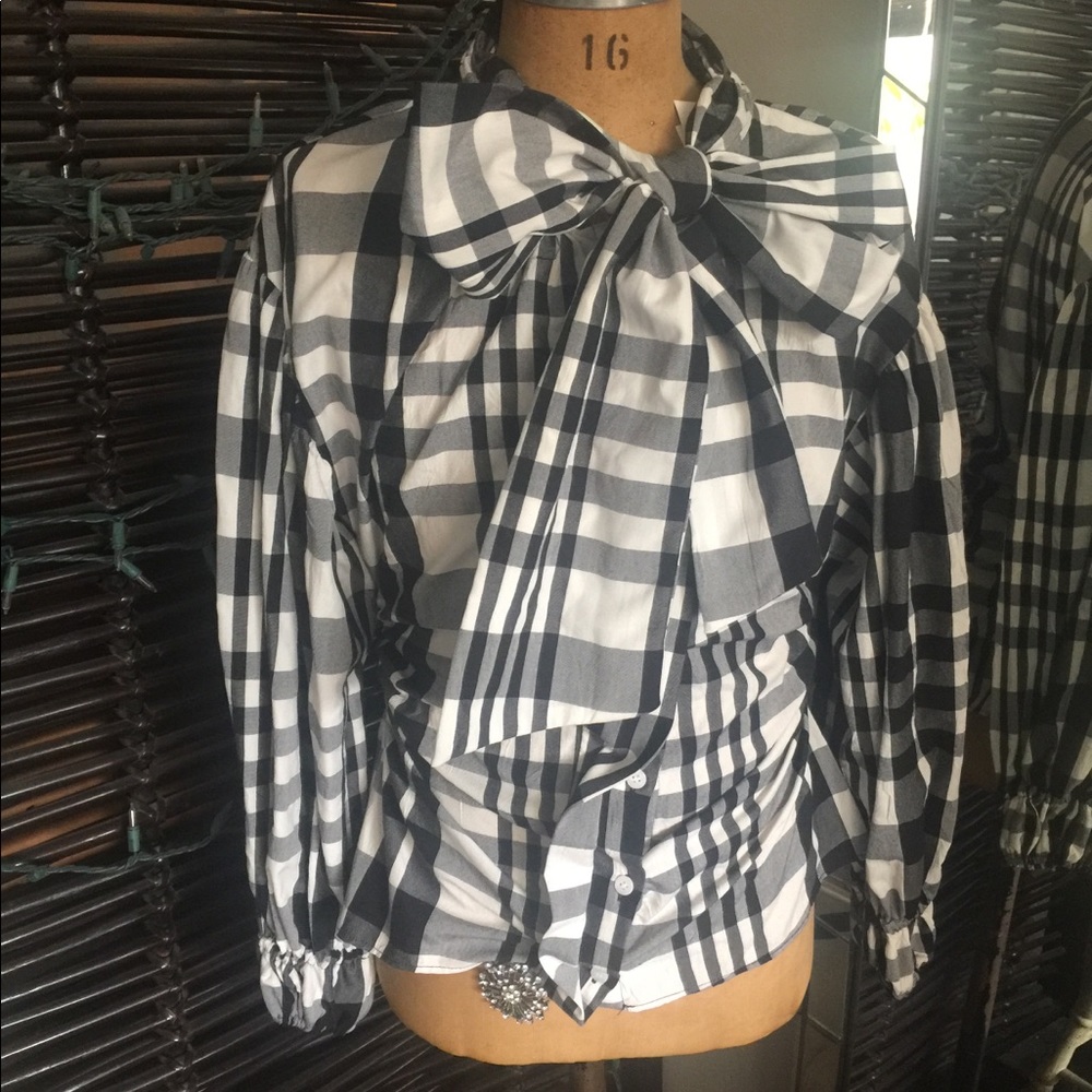 Zara Plaid Bow blouse